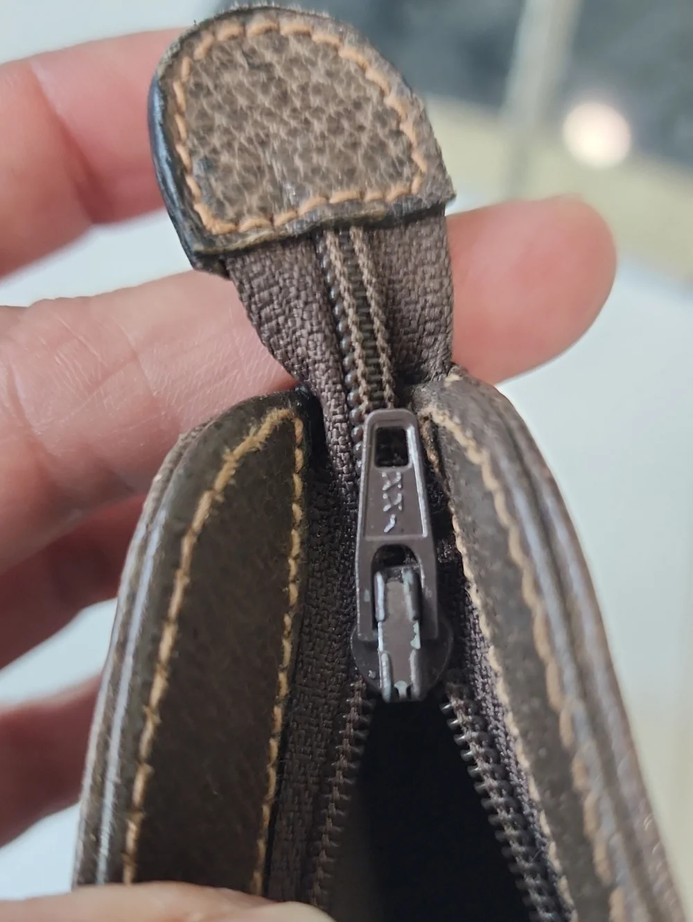 Gucci Brown GG Canvas Cosmetic Pouch with Leather Trim